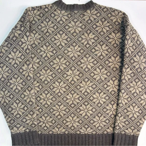 Vintage 90s Fogcutter Moss Brown Nordic Print 100% Wool Heavy Winter Sweater‎ XL